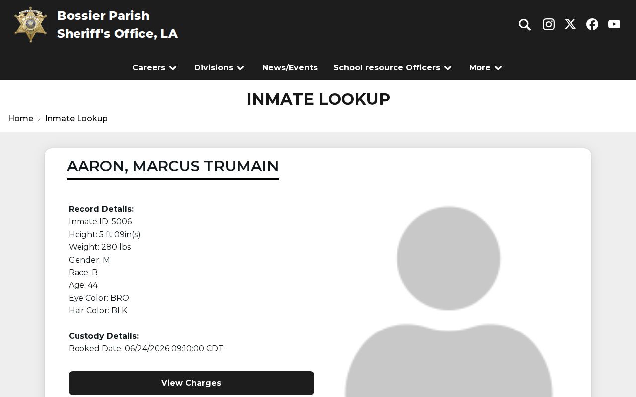 Bossier Parish Sheriff inmate lookup interface